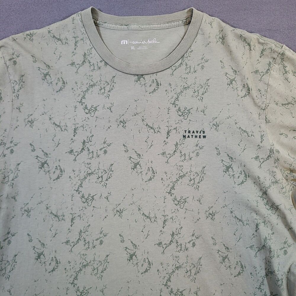 Travis Mathew Shirt Mens XL Green Warmer Tides Tonal Marble Pattern MINOR FLAW